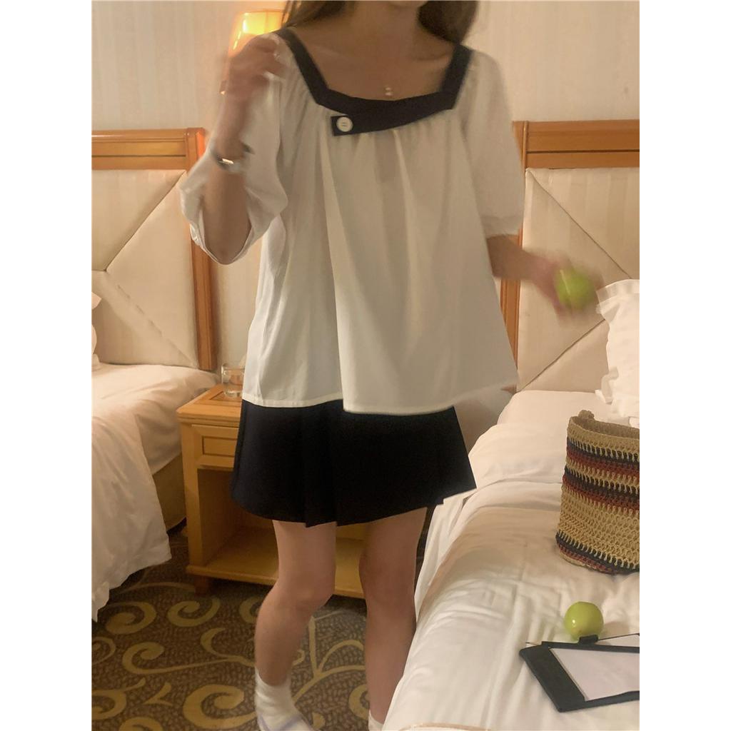 Áo Sơ Mi Ngắn Tay Chui Đầu Màu Sắc Tương Phản 63056