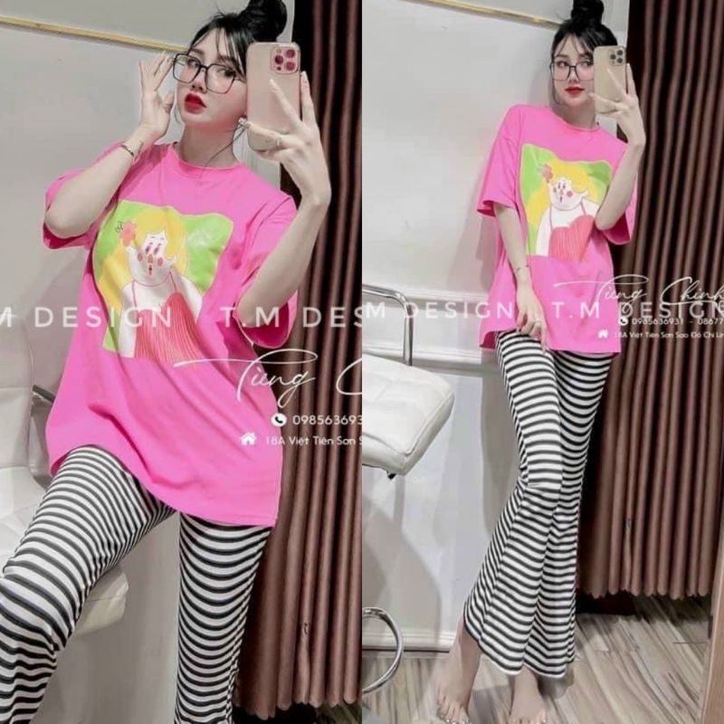Set bộ áo thun kèm quần dài ống rộng Lee store