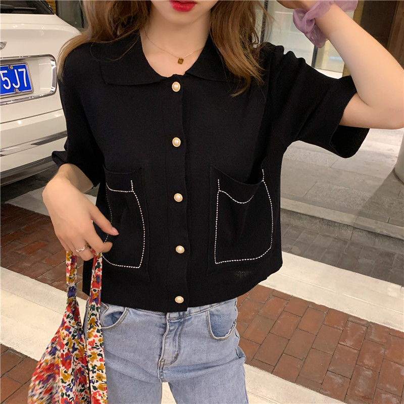 Áo ngắn dáng rộng cổ polo tay ngắn phong cách thời trang cho nữ