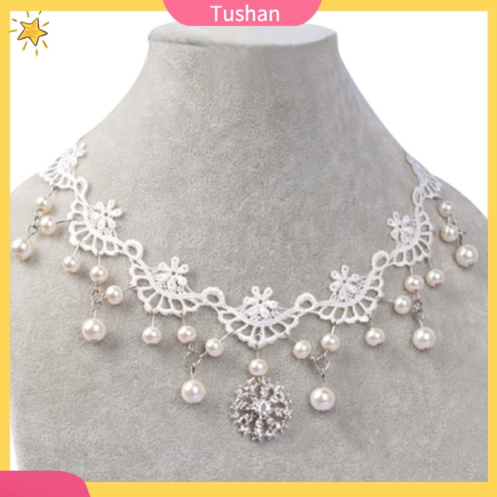 Vòng cổ choker ren đính ngọc trai giả sang trọng