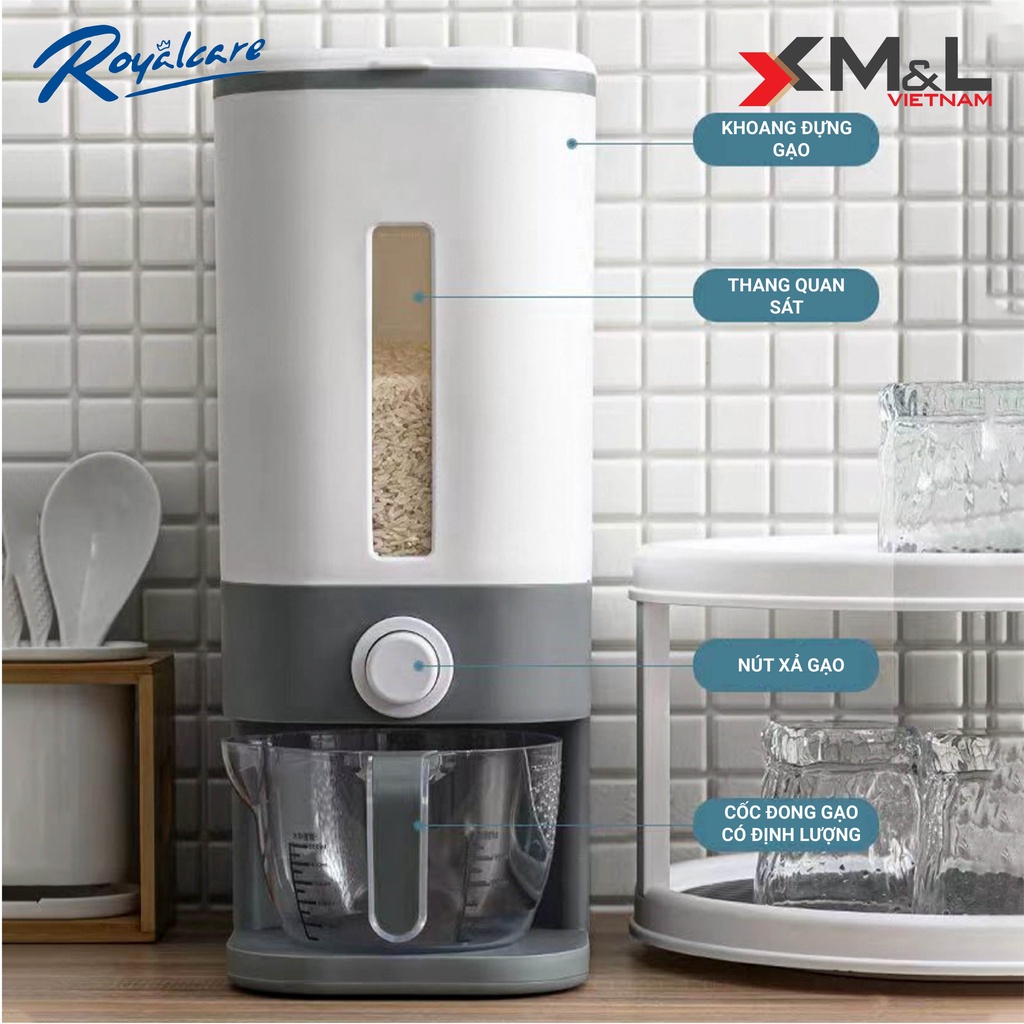 Thùng đựng gạo thông minh 10kg có khay đựng ngũ cốc - chống ẩm mốc tránh côn trùng chính hãng M&L