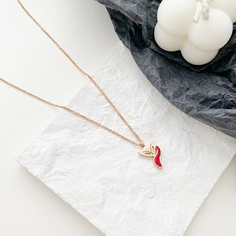 Dây chuyền nữ titanium hồ ly đá đỏ may mắn tình duyên