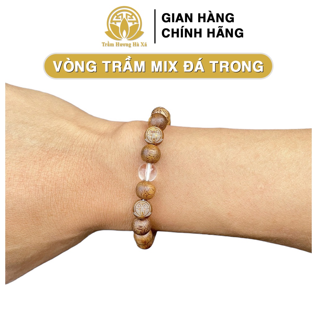 Vòng tay nữ phong thủy Trầm Hương Hà Xá mix đá 8li may mắn, bình an và tài lộc