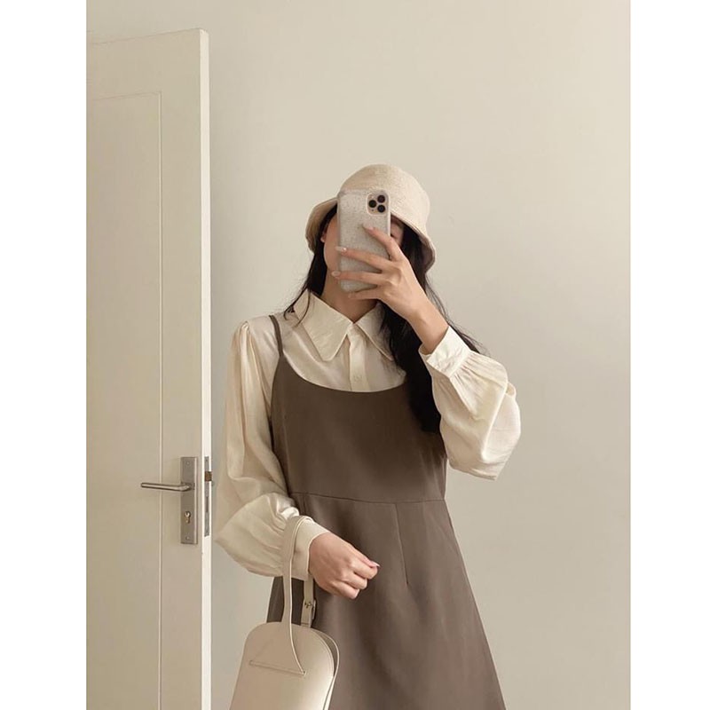 Sét Yếm 2 Dây- Kèm Áo Sơm Mi Trắng Hàng Quảng Châu Y824-Violet_Store
