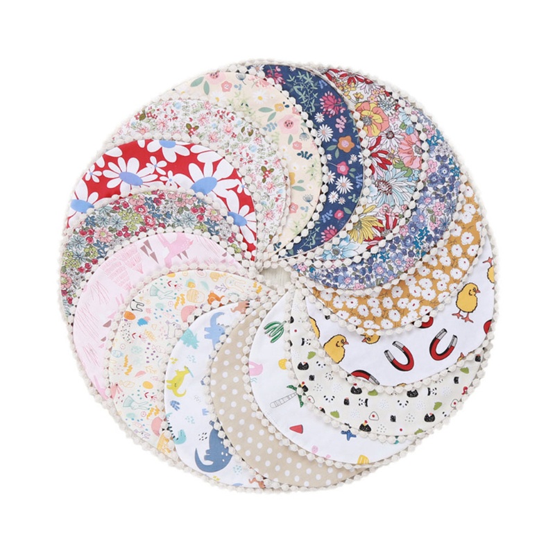 Yếm Ăn Bằng Cotton In Họa Tiết Hoa Phối Núm Tua Cho Bé