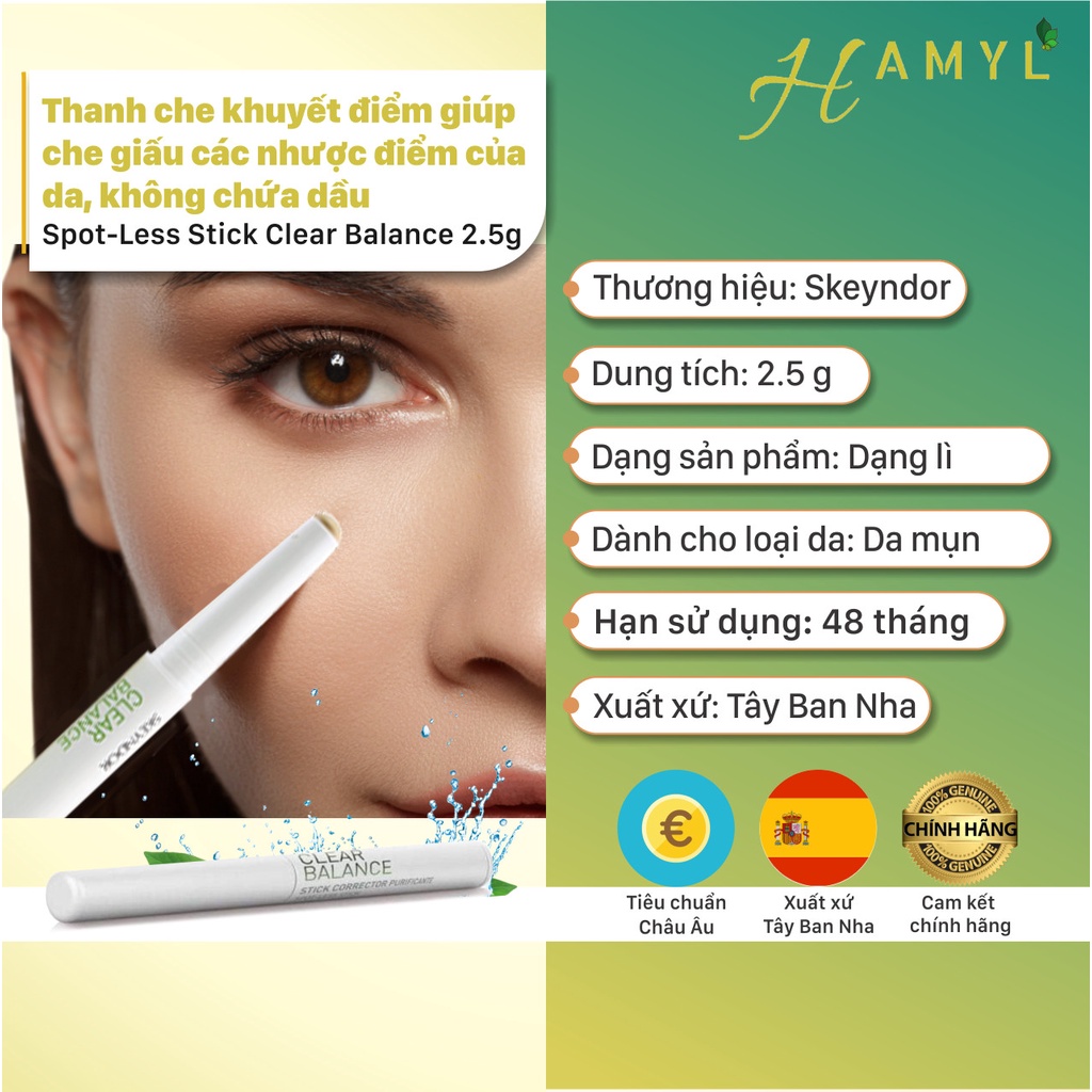 Thanh che khuyết điểm giúp che giấu các nhược điểm của da, không chứa dầu SKEYNDOR Clear Balance Spot-Less Stick 2.5g