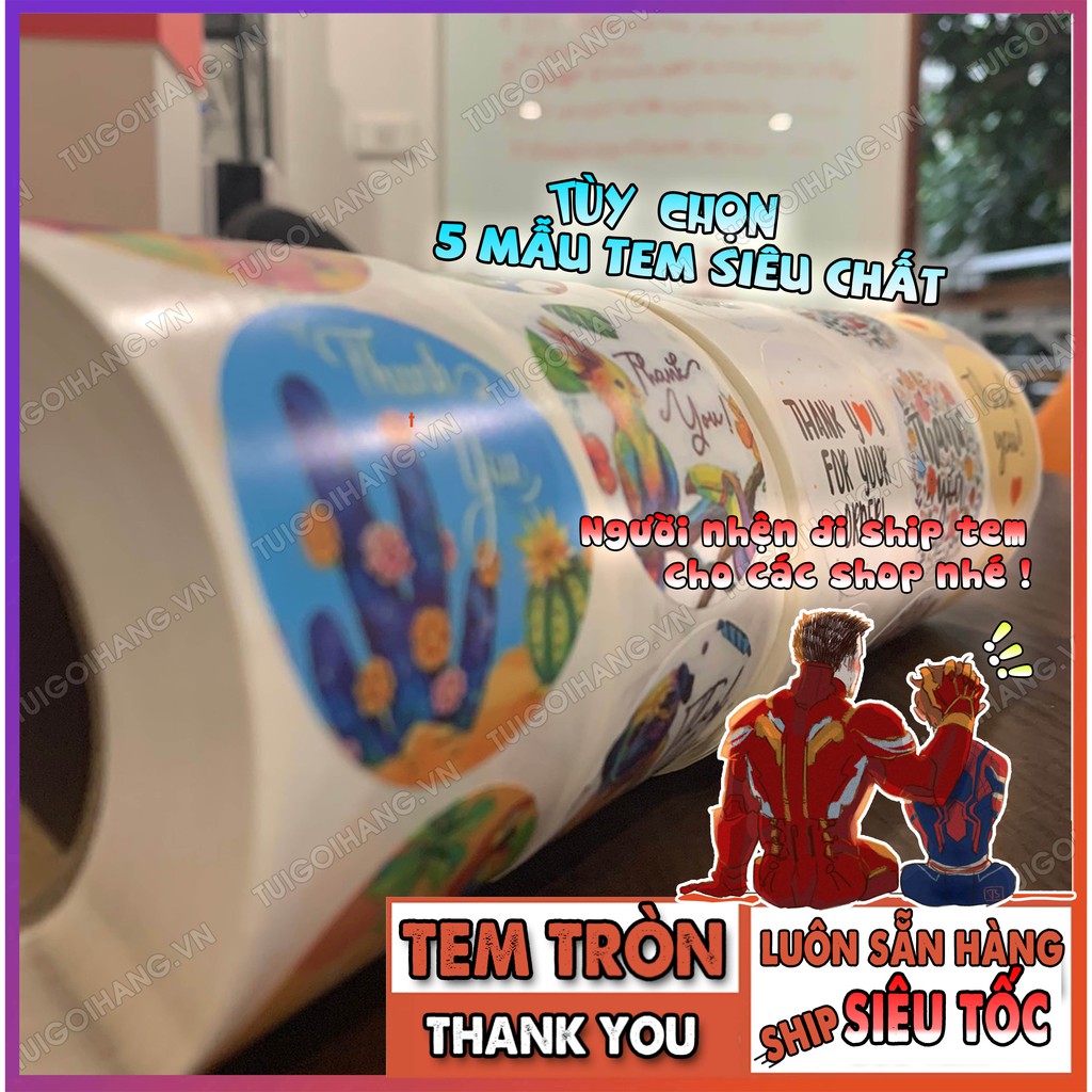 Tem Sticker Thank You In Màu In Sẵn Tự Dính Cuộn 45mm 500 Tem - 5 Mẫu Tùy Chọn