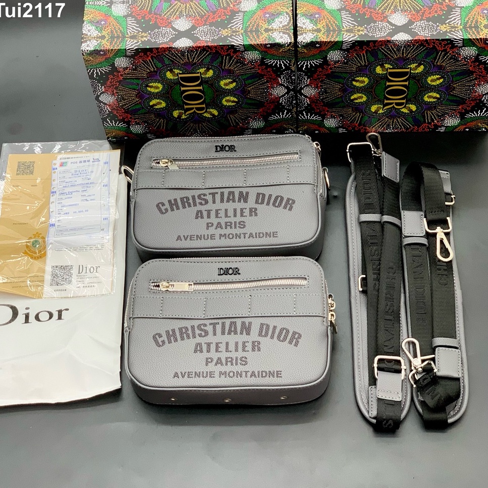 Túi hộp đeo chéo Dior chữ ký da bò LA 2022 fullbox