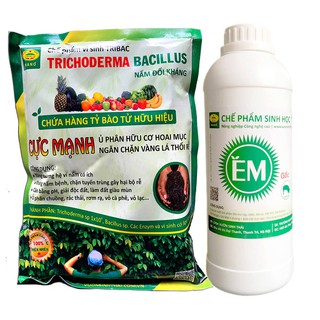 Combo 1kg Nấm đối kháng Trichoderma TRIBAC và 1 lít Chế phẩm EM gốc. Ủ phân hoai mục không hôi