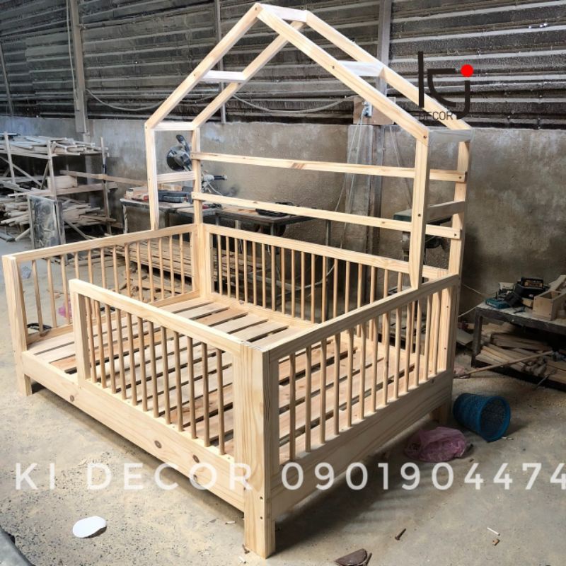 -  Giường cũi bằng gỗ cao cấp cho bé, giường công chúa, giường hình ngôi nhà