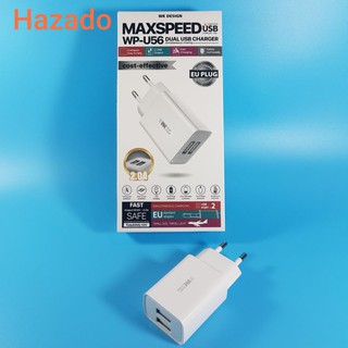 Cốc sạc 2 cổng usb wk 5v-2a sạc nhanh cho các dòng máy smartphone