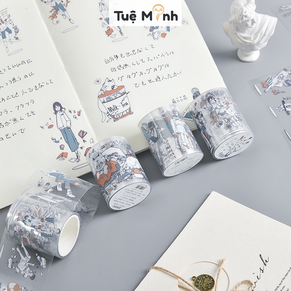 Cuộn sticker cô gái VPP Tuệ Minh, chàng trai phong cách Anime STI54 trong suốt nữ sinh Nhật Manga cute chống nước