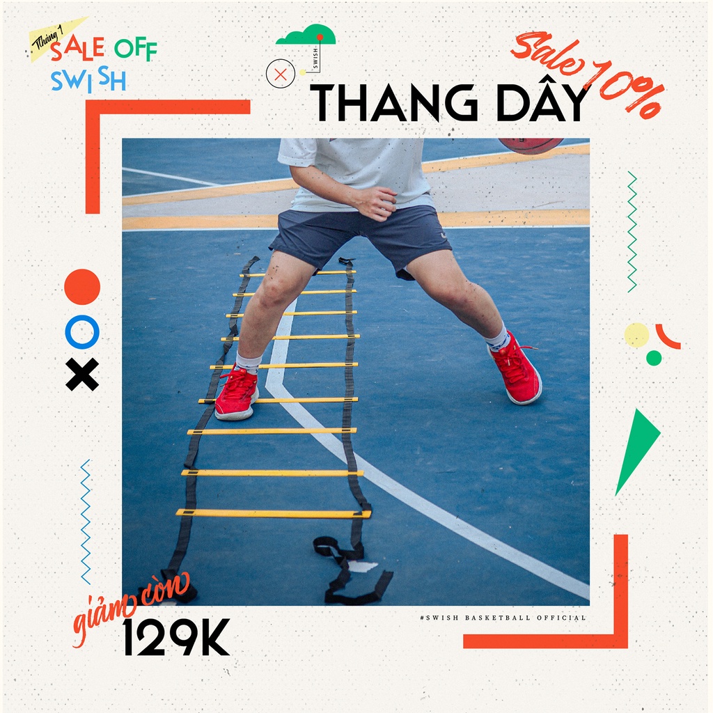 Thang dây thể thao tập luyện thể lực bóng đá bóng rổ 6m 8 thanh, tập footwork, tập chân, nâng cao sức khỏe