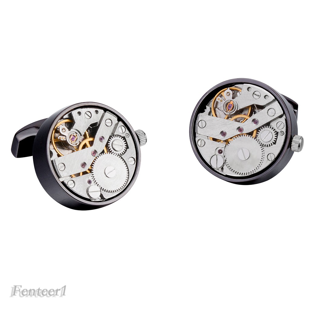 [FENTEER1] Solid Brass Woking Watch Mechanical Movement Punk Skeleton Gears Cufflinks