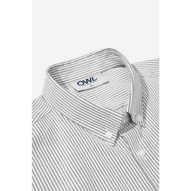 OWL BRAND ® LOGO OXFORD SHIRT - Áo sơ mi hình thêu đơn giản / Sọc xám