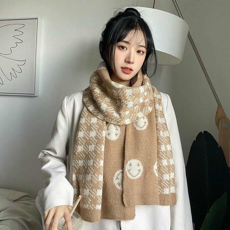 Khăn choàng cổ len nam nữ hai mặt chất len mềm mại ấm áp họa tiết mặt cười và noel phong cách Hàn Quốc Tuidepstore