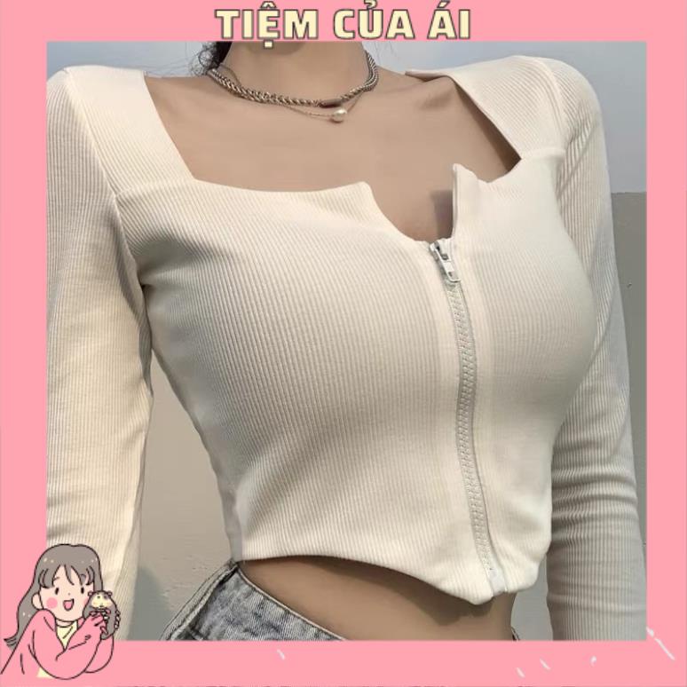 🌸 ÁO DÂY KÉO TAY DÀI CỔ VUÔNG VẠC NHỌN 🌸