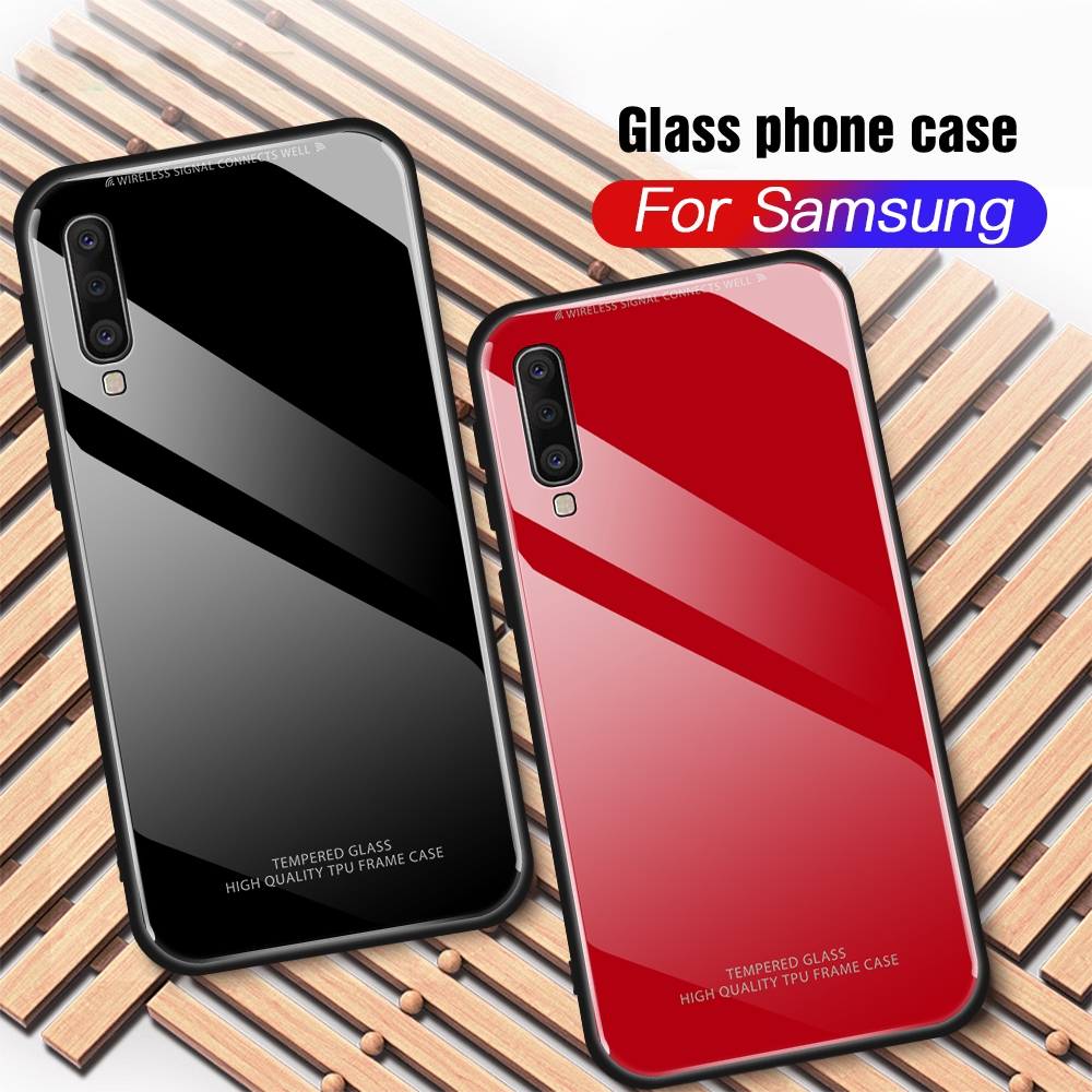 Ốp điện thoại mặt kính cường lực màu trơn thời trang cho Samsung Galaxy A70 A50 A30 A10 S10E S9 plus | BigBuy360 - bigbuy360.vn