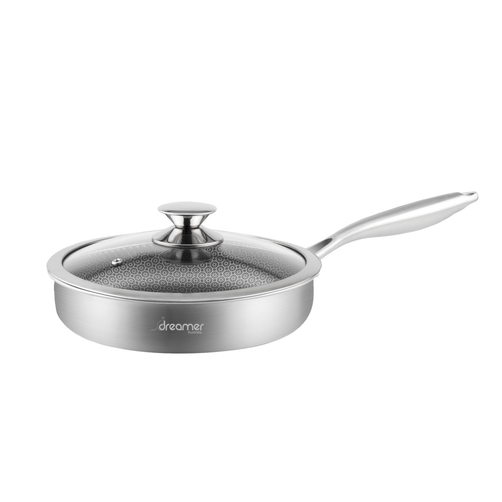 Chảo chống dính đáy từ 3 lớp đáy liền cao cấp Dreamer - DKW-NFL124B , Chảo bếp từ vân tổ ong bảo hành chính hãng
