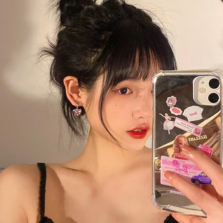 Khuyên Tai Hình Trái Tim Đính Đá Zircon Màu Hồng Phong Cách Ngọt Ngào Cá Tính Thời Trang Mới Cho Nữ