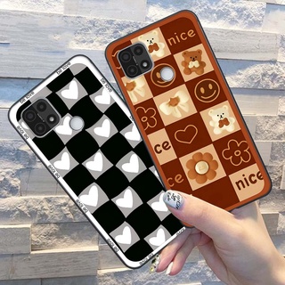 Ốp lưng điện thoại oppo a15 / a15s in hình họa tiết ô vuông, trái tim, gấu cute
