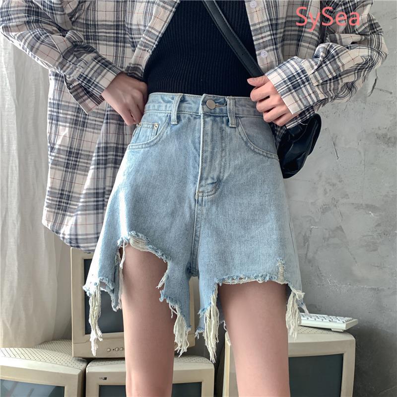 Quần Sọt Denim Lưng Cao Dáng Rộng Có Size Lớn