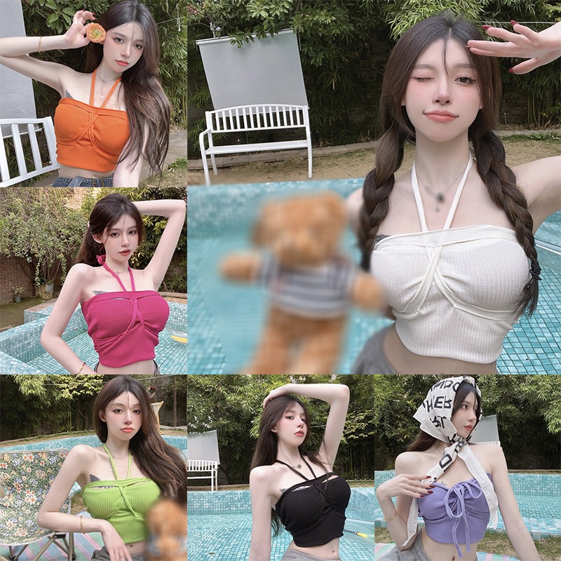 Áo Hai Dây Dệt Kim Màu Sắc Quyến Rũ Phong Cách Hàn Quốc