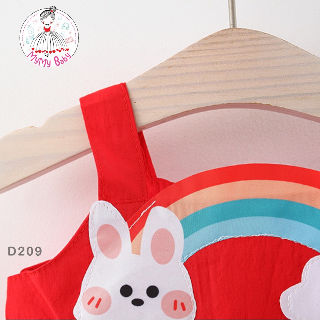 Đầm đỏ cầu vồng thỏ, đầm bé gái, váy bé gái, đồ bé gái