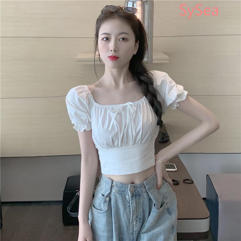 Áo Croptop Ngắn Tay Thời Trang Mùa Hè Cho Nữ+Mặt dây chuyền ngọc trai