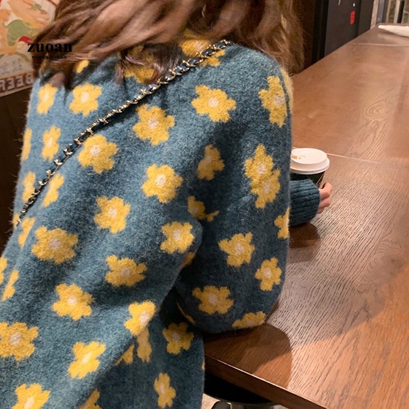 SUXI Áo sweater cổ chữ v tay dài dáng rộng thời trang cho nữ