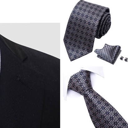 Bộ Cà vạt 4 món gồm Cavat 8cm, khăn cài túi, Măng-set, Nhẫn tròn phụ kiện, Cravat chú rể, Calavat công sở CBC-8219