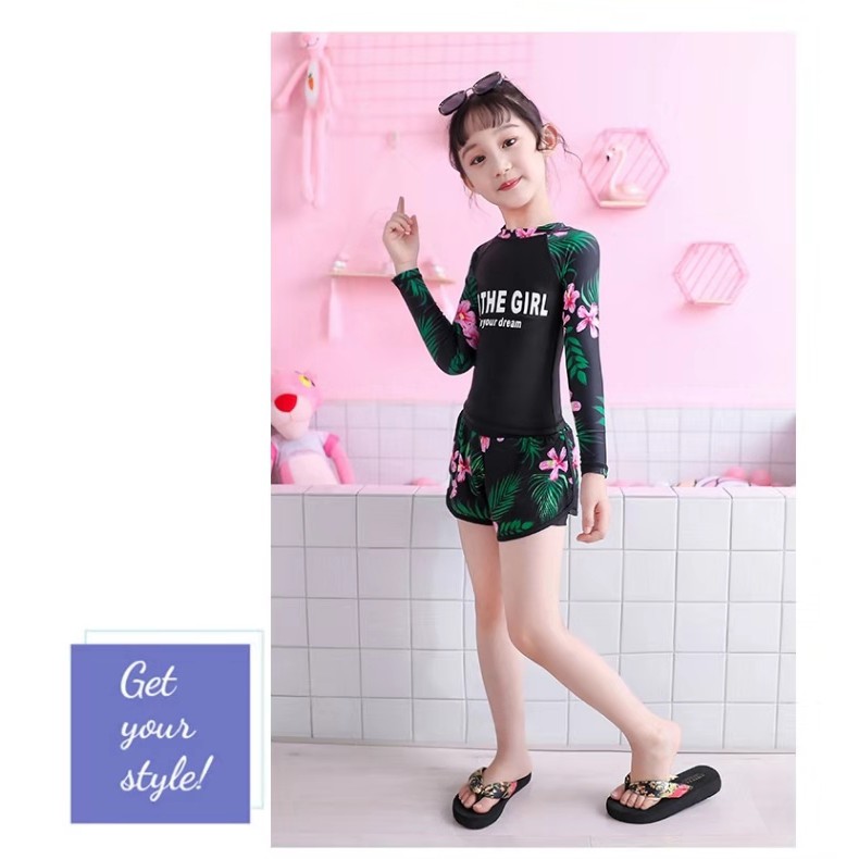 Đồ bơi bé gái tay dài chống nắng - có 2 màu xanh, đen | BigBuy360 - bigbuy360.vn