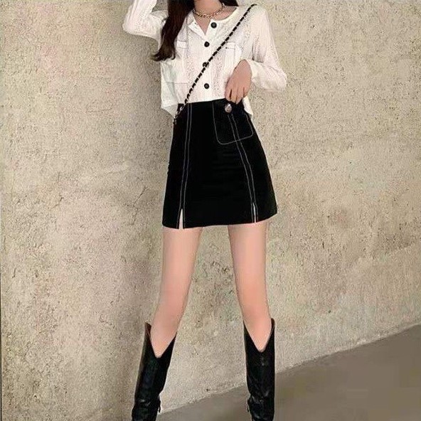 [Chân váy xẻ] Chân váy ngắn nữ chỉ nổi xẻ cách điệu, Chân váy chữ A công sở MS01 | BigBuy360 - bigbuy360.vn
