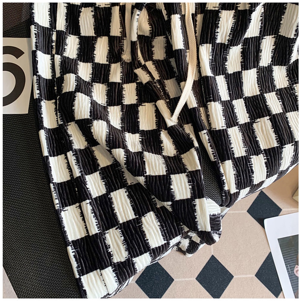 Quần Dài Lưng Cao Ống Rộng Kẻ Sọc Caro Phong Cách Retro Mỹ Thời Trang Cho Nữ