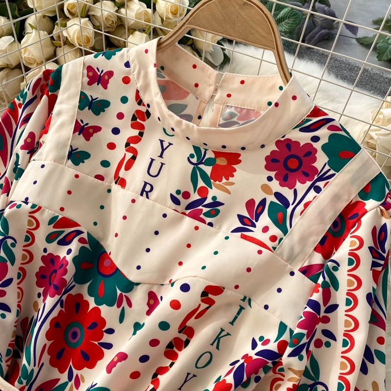 Váy boho cổ điển dáng dài in họa tiết
