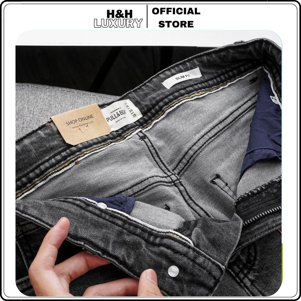 Quần bò nam đẹp Pull & Bear xanh co giãn 4 chiều xuất dư - H&H LUXURY