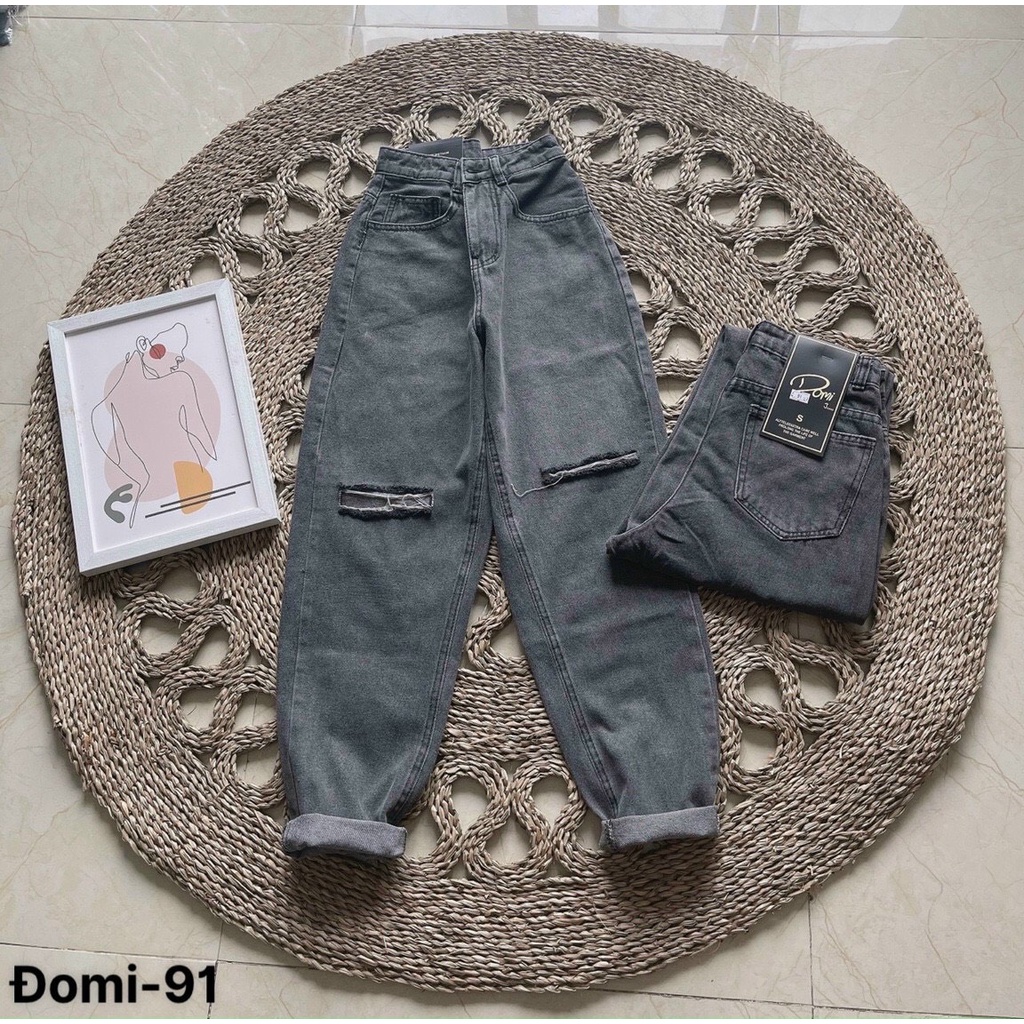 Quần Baggy Jeans Nữ Lưng Cao Dáng Suông Ống Rộng Rách Gối, Quần Jeans Nữ Dáng Suông, Quần Jeans Nữ Ống Rộng
