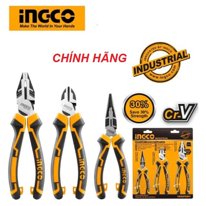 ĐỒ NGHỀ INGCO Bộ 3 kềm răng,cắt và nhọn cao cấp HKHLPS2832 (Cam kết Chính Hãng 100%)