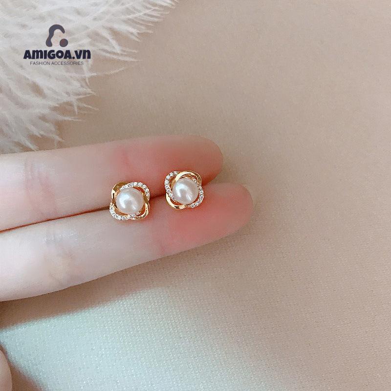 ✨✨Bông tai mạ bạc 925 đính ngọc trai phong cách Hàn Quốc thanh lịch cho nữ