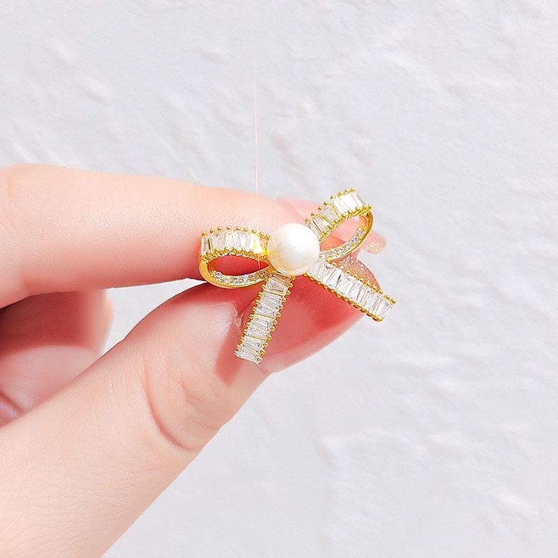 [Jiudoulan] Ghim Cài Áo Hình Nơ Đính Đá Zircon Ngọt Ngào Thời Trang Hàn Quốc Cho Nữ