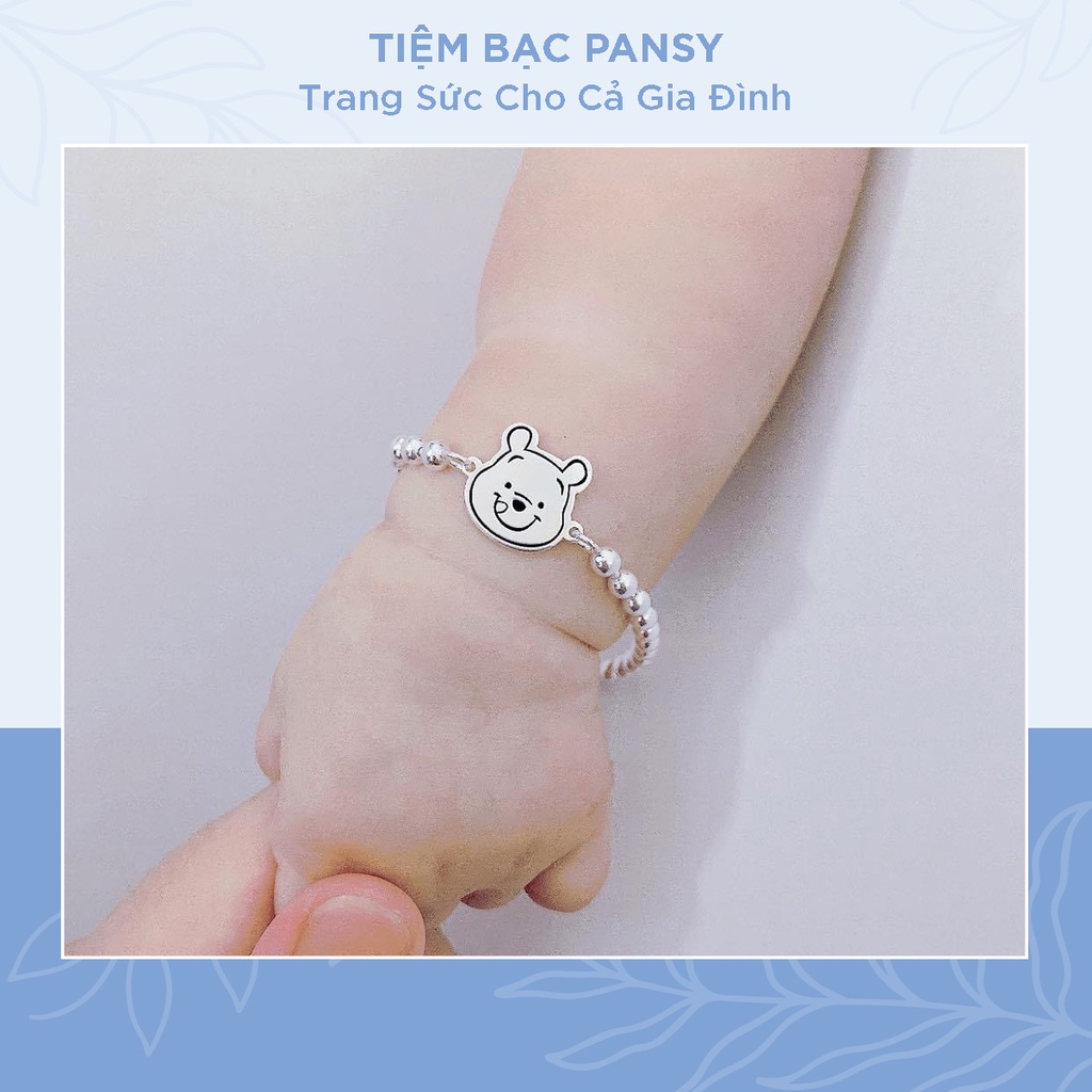 Lắc bạc đeo tay, chân trẻ em hình gấu Pood dễ thương - Vòng bạc cho bé thật an toàn, miễn phí khắc tên