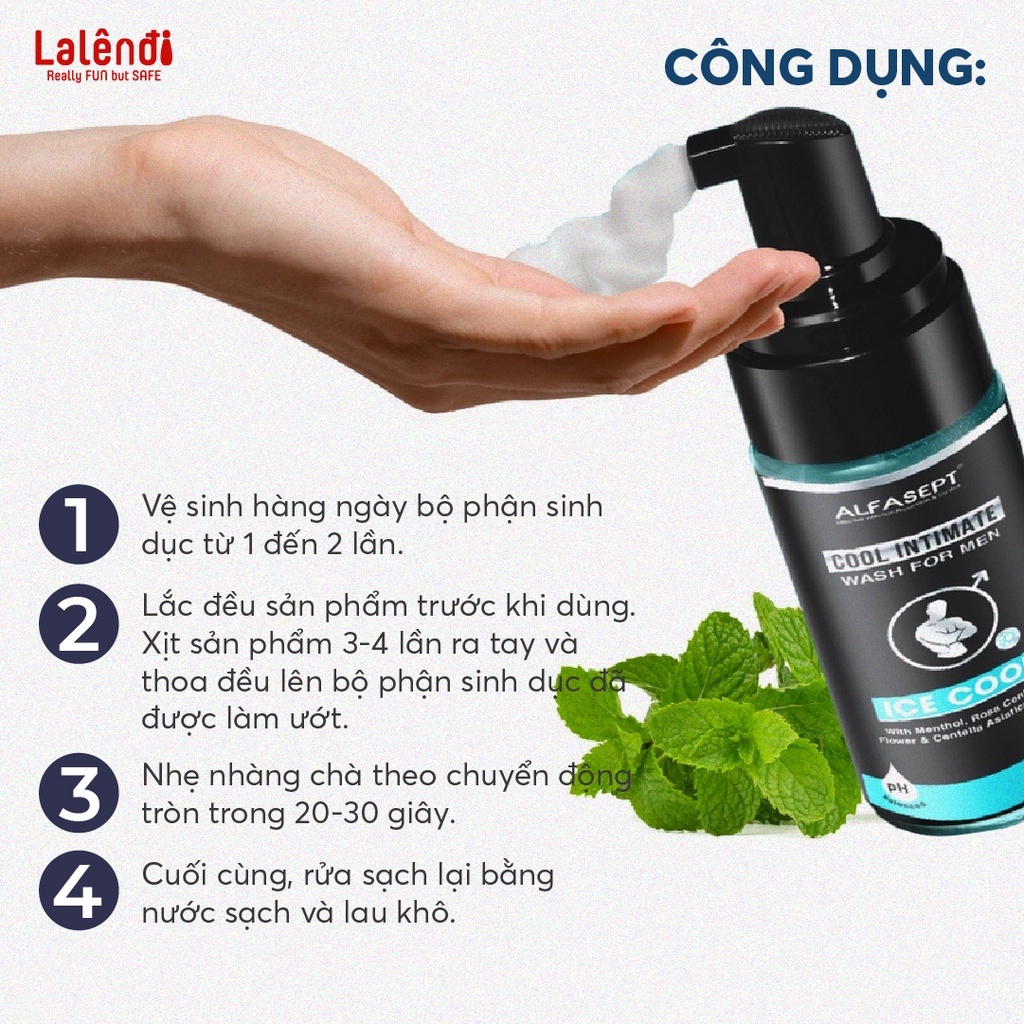Bọt Vệ Sinh Nam ALFASEPT Intimate Wash For Men Giúp Làm Sạch Nhẹ Nhàng, Khử Mùi, Ngăn Ngừa Nấm Ngứa Lọ 100ml | Lalendi