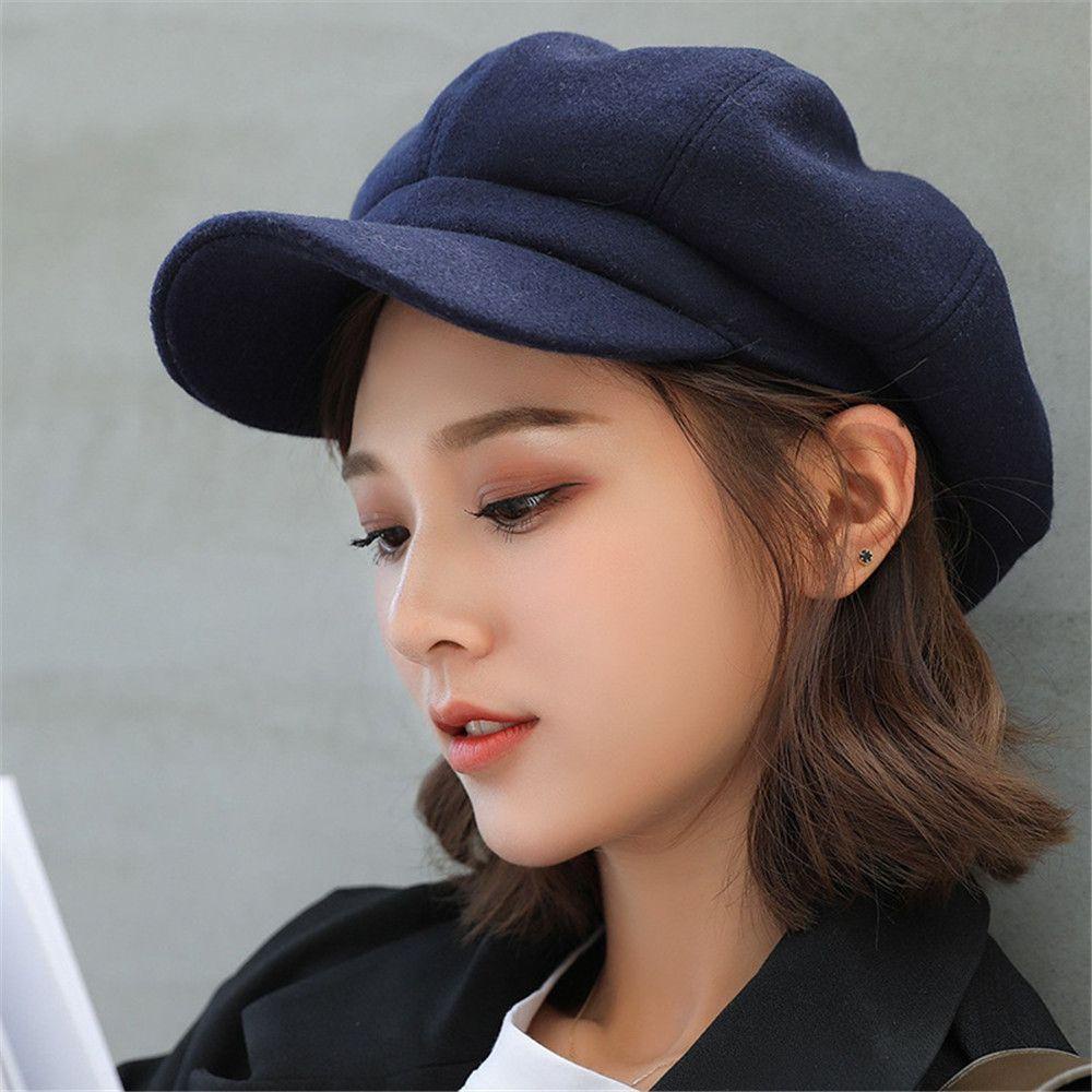 SOFTNESS Mũ Beret Len Lông Cừu Giữ Ấm Mùa Đông Cho Nữ