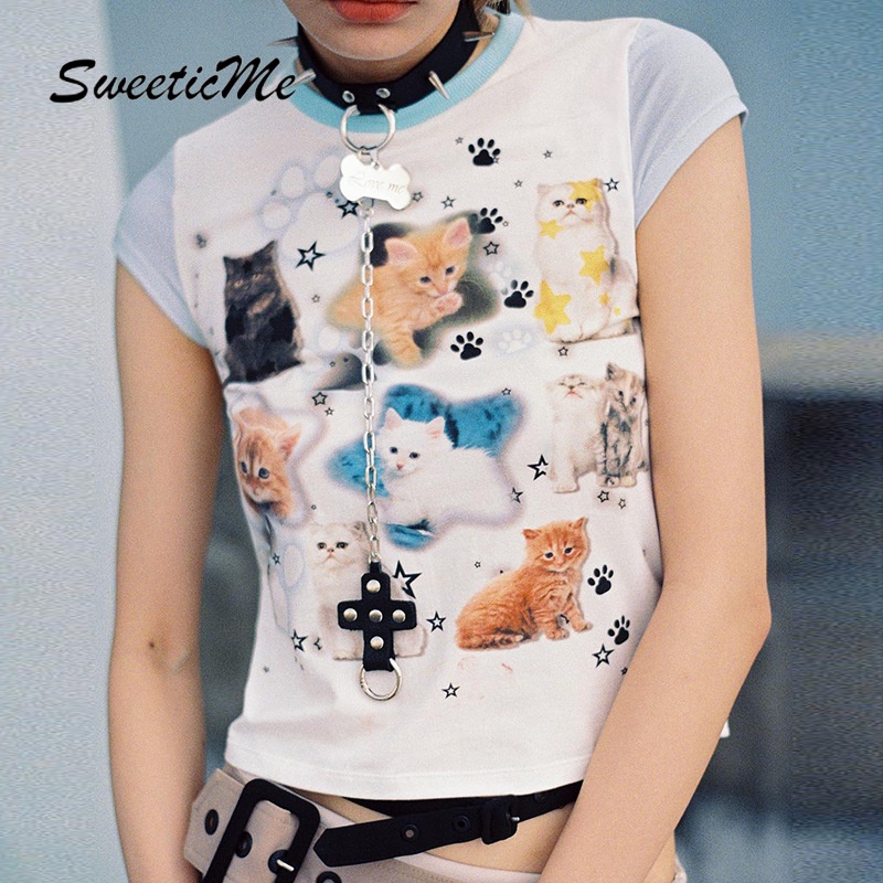 Áo Thun Cổ Tròn Tay Ngắn In Họa Tiết SweeticMe Thời Trang Cho Nữ