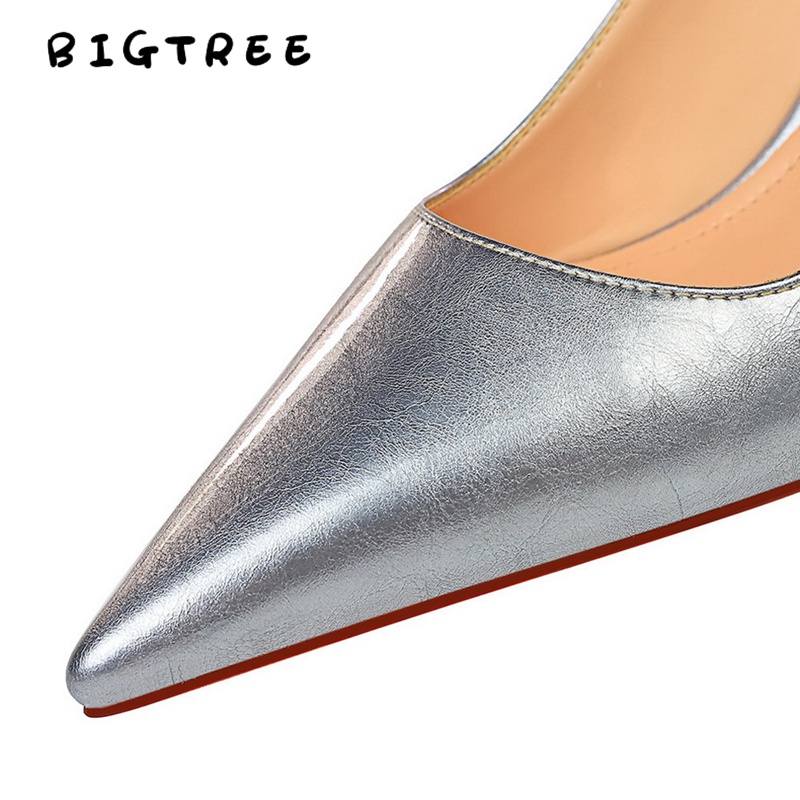 Giày cao gót BIGTREE 8999-1 gót 7cm mũi nhọn dây da bóng sành điệu kích thước lớn cho nữ