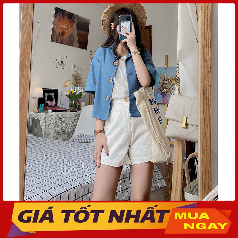Áo Croptop Cổ Vest Khuy Giả Gỗ Hàng Quảng Châu M2163