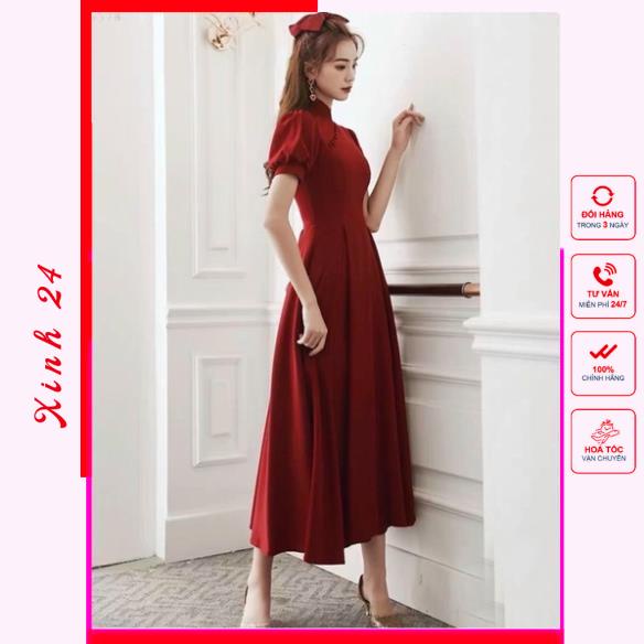 Đầm váy đỏ đi tiệc sang chảnh cổ áo dài (kèm hình thật) | BigBuy360 - bigbuy360.vn