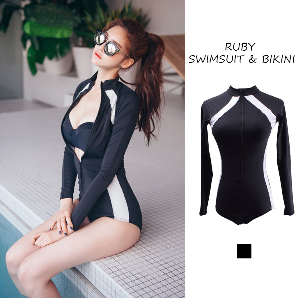 Bikini Đồ Bơi Một Mảnh Liền Thân Dài Tay Kéo Khóa Phối Trắng Đen Sexy  RUBYR14 | BigBuy360 - bigbuy360.vn