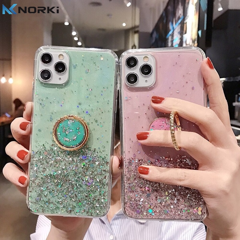 Ốp Điện Thoại Dẻo Màu Gradient Lấp Lánh Kèm Giá Đỡ Nhẫn Cho Huawei Nova 3i Nova 5T Nova 7i Y9 2019 Y7Pro 2019