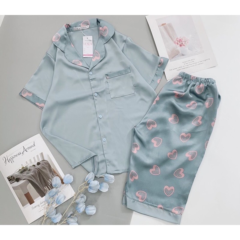 Bộ Lửng Nữ Mặc Nhà Chất Satin Mềm Mượt, Cổ Sen Siêu Kute